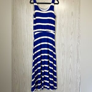 Renee C Royal Blue and Cream  Striped Maxi Dress Size Large EUC